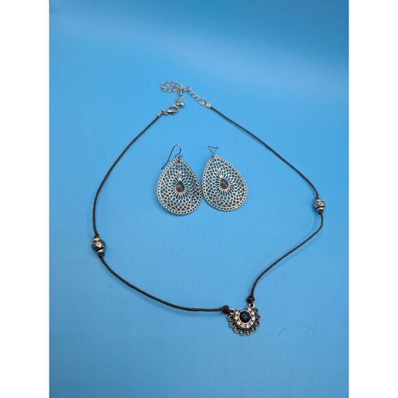 Boho light choker w/drop earrings set - Picture 1 of 5